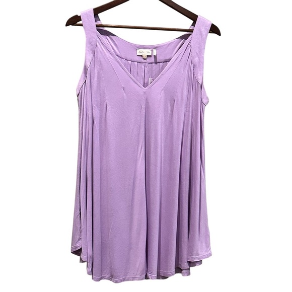 Anthropologie (Meadow Rue) Pleated Lilac Purple V-Neck Tunic Tank (S) NWT $68.00 - Picture 3 of 13